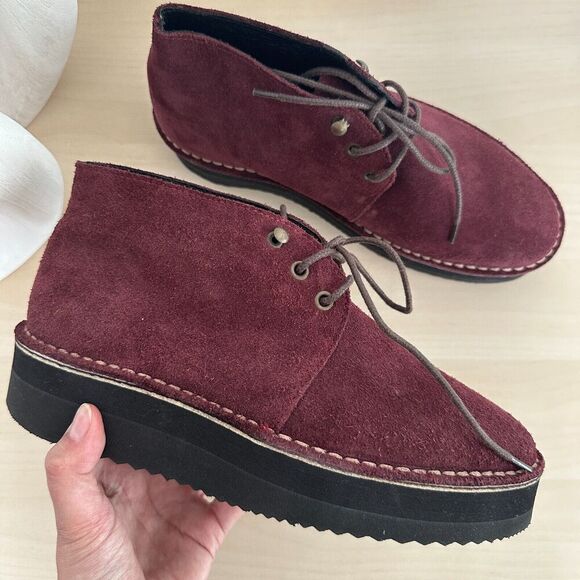 Swear London Shoes Mens 5 Platform Chukka Boot Chunky Suede Leather Oxblood EU38 - Picture 1 of 11